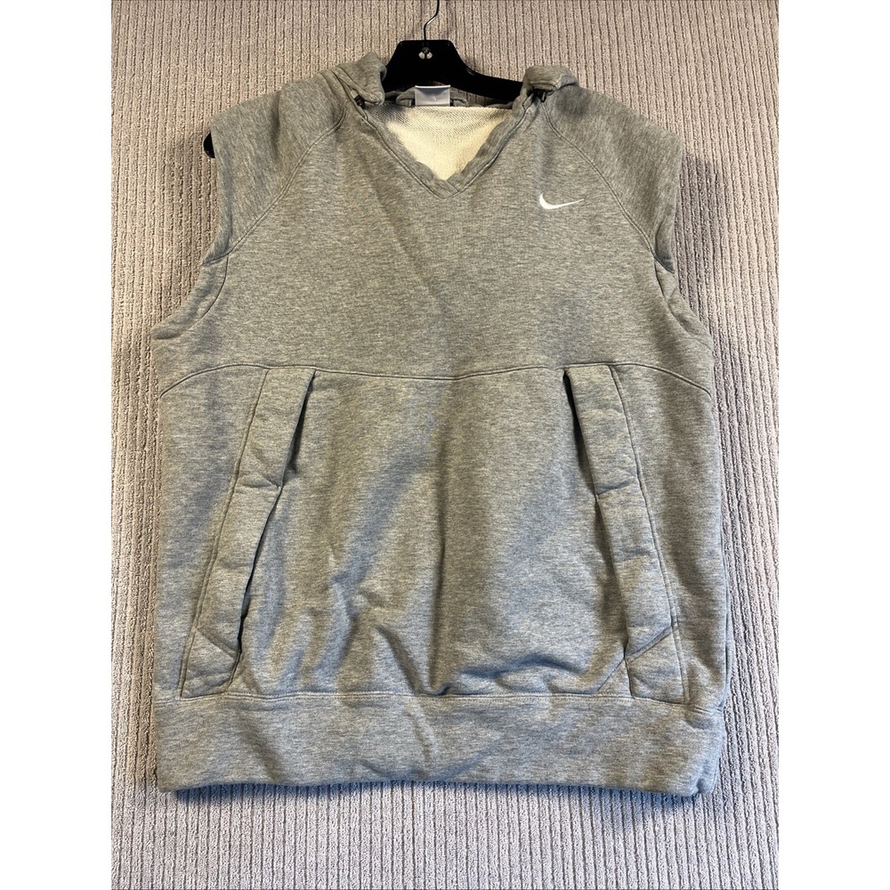 Nike Sweatshirt Men's M Gray Sleeveless Hooded Vest Hoodie Pullover